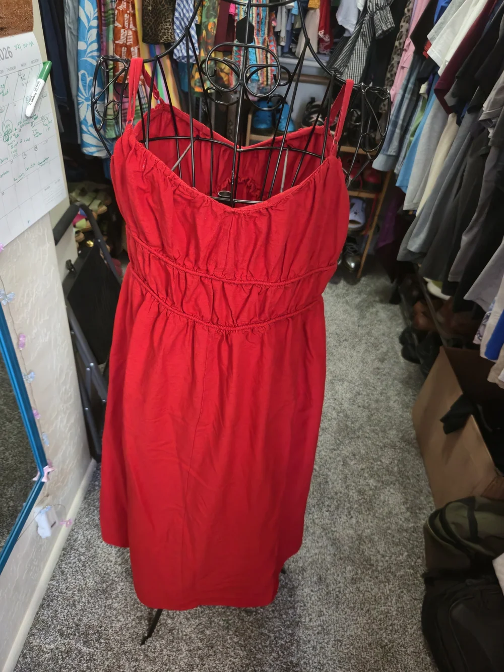 Red Sleeveless Elastic-Waist Women's Dress